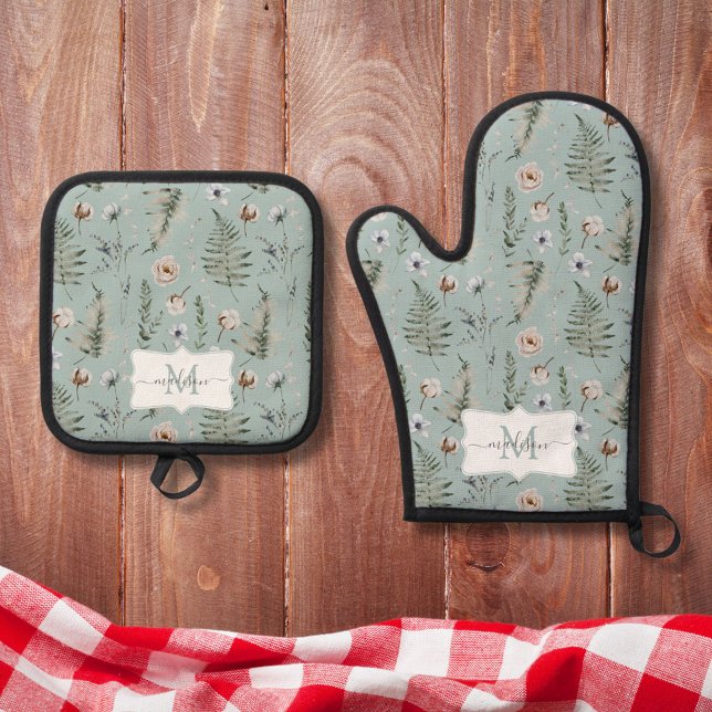 Set De Manoplas Flores de monograma y hojas de hierro (In situ)