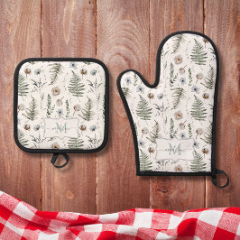 Set De Manoplas Flores de monograma y hojas de hierro