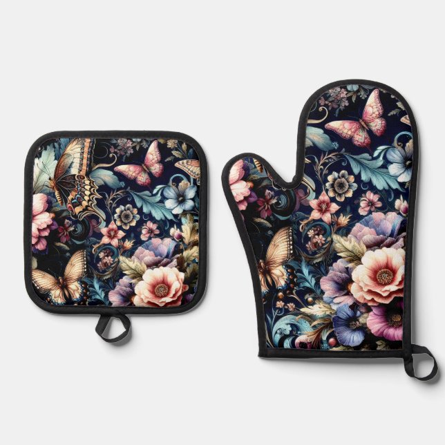 Set De Manoplas Flores de primavera y mariposas antiguas (Anverso)