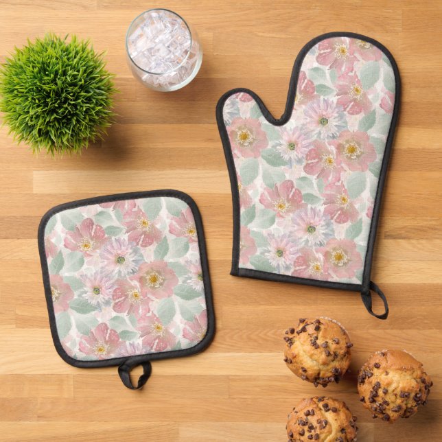Set De Manoplas Flores delicadas a la acuarela.  (De arriba hacia abajo)