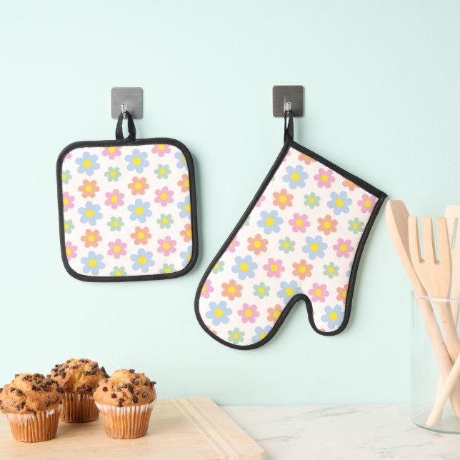 Set De Manoplas Flores hippy retro coloridas (Insitu (colgante))