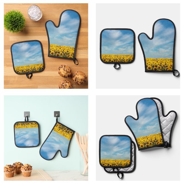 Set De Manoplas Flores Modernas Amaryllids Amarillas Lindas (Modern Cute Yellow Sunflowers Flowers Oven Mitt & Pot Holder Set
)
