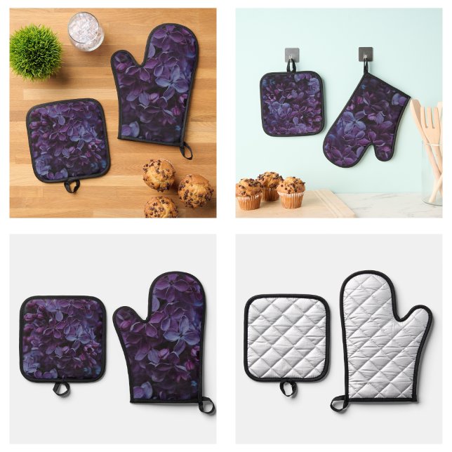 Set De Manoplas Flores Moradas Lindas (Cute Purple Flowers Oven Mitt & Pot Holder Set
)