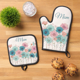 Set De Manoplas Flores primaverales vintage para mamá