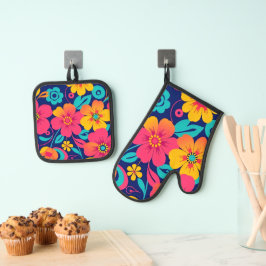 Set De Manoplas Flores retro brillantes y audaces - Estilo dopamin