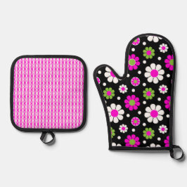 SET DE MANOPLAS FLORES RETRO GRUESO DE BLANCO VERDE GRETROVO