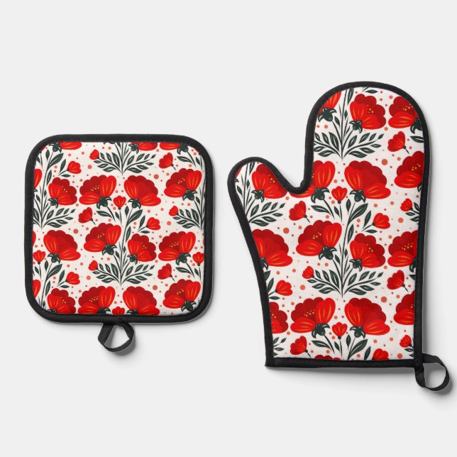 Set De Manoplas Flores rojas (Anverso)