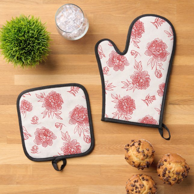 Set De Manoplas Flores Rojas Chic   (De arriba hacia abajo)