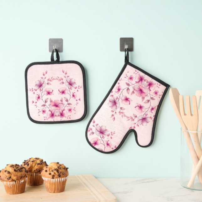 Set De Manoplas Flores rosa acuarelas (Insitu (colgante))