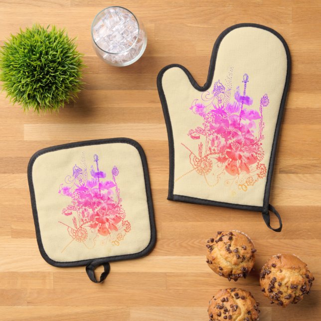 Set De Manoplas Flores rosa y morada (De arriba hacia abajo)