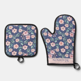 Set De Manoplas Flores rosas patrón elegante