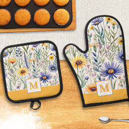 Set De Manoplas Flores Silvestres Bonitas Monograma Elegante