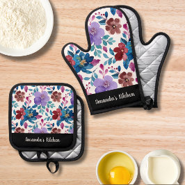 Set De Manoplas Flores silvestres de color acuático personalizadas