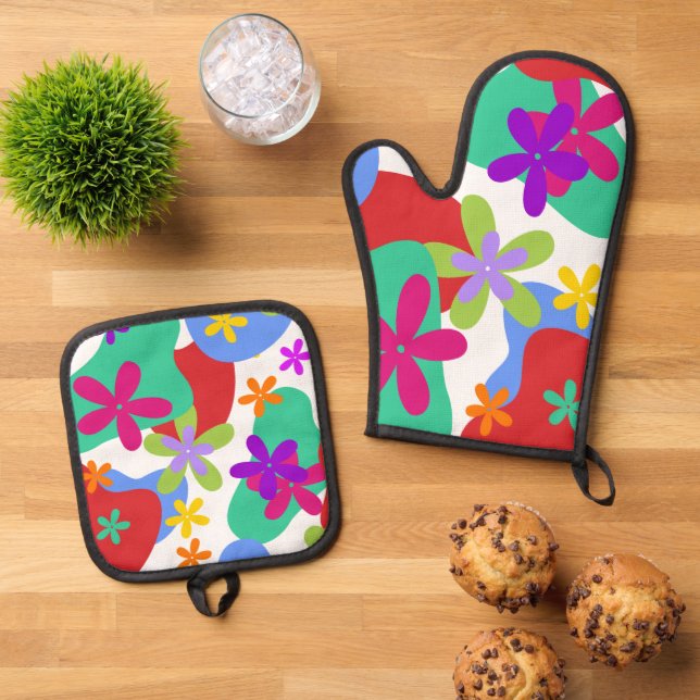 Set De Manoplas Flores sólidas / Patrón de flores 11 (De arriba hacia abajo)
