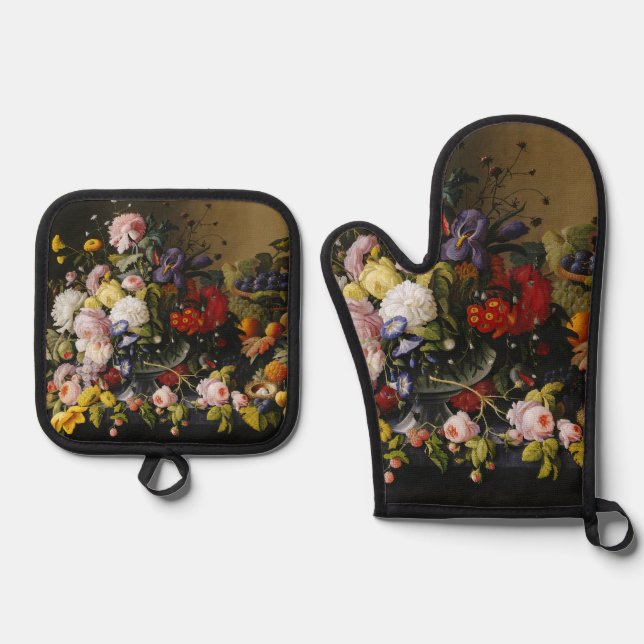 Set De Manoplas Flores y frutas antiguas de vida (Anverso)