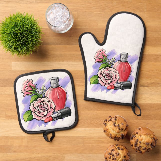Set De Manoplas Flores y lápiz labial (De arriba hacia abajo)