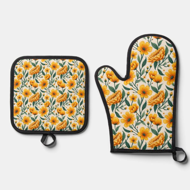 Set De Manoplas Flores y mariposas (Anverso)