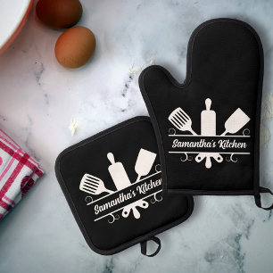 Set De Manoplas Flourish Pastry Utensils Monogram Black