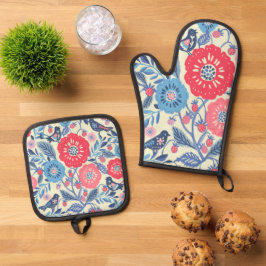 Set De Manoplas Folk Art Oven Mitts