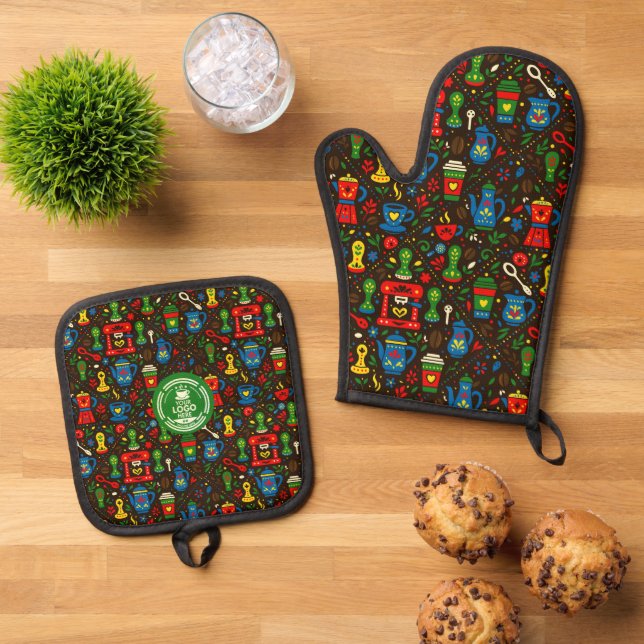 Set De Manoplas Folk coffee tools oven — emerald, red & cobalt (De arriba hacia abajo)