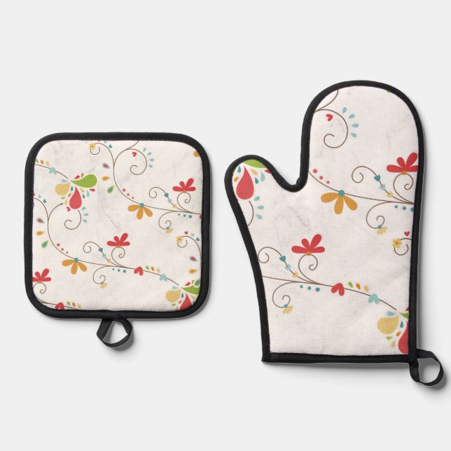 Set De Manoplas Fondo personalizado con patrón de flores (Anverso)