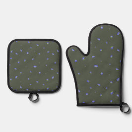 Set De Manoplas Forest Charcoal Japanese Gentian Floral Pattern