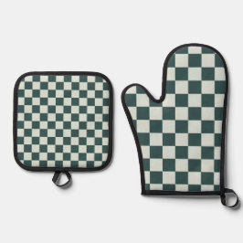 Set De Manoplas Forest green moss checkerboard pattern