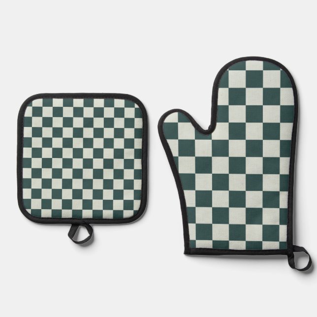 Set De Manoplas Forest green moss checkerboard pattern (Anverso)