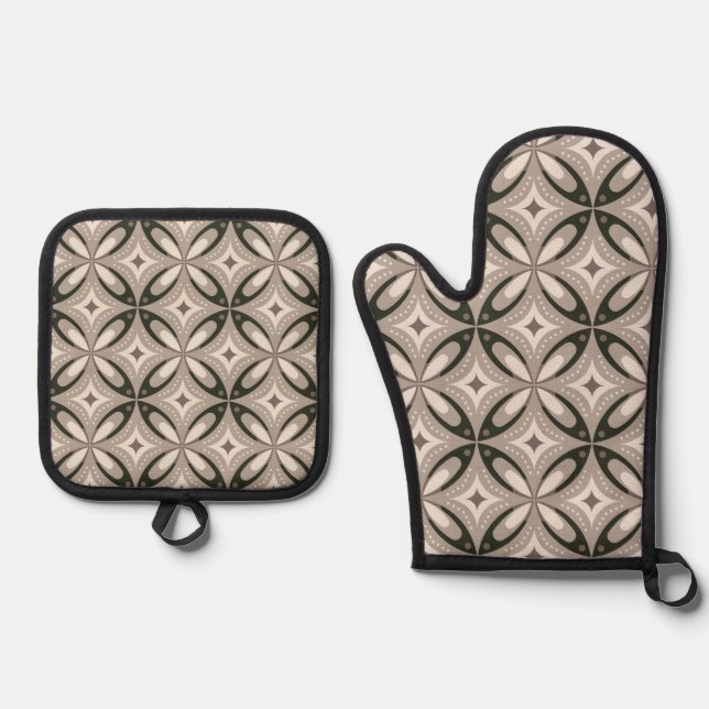 Set De Manoplas Formas circulares retro beige y marrón (Anverso)