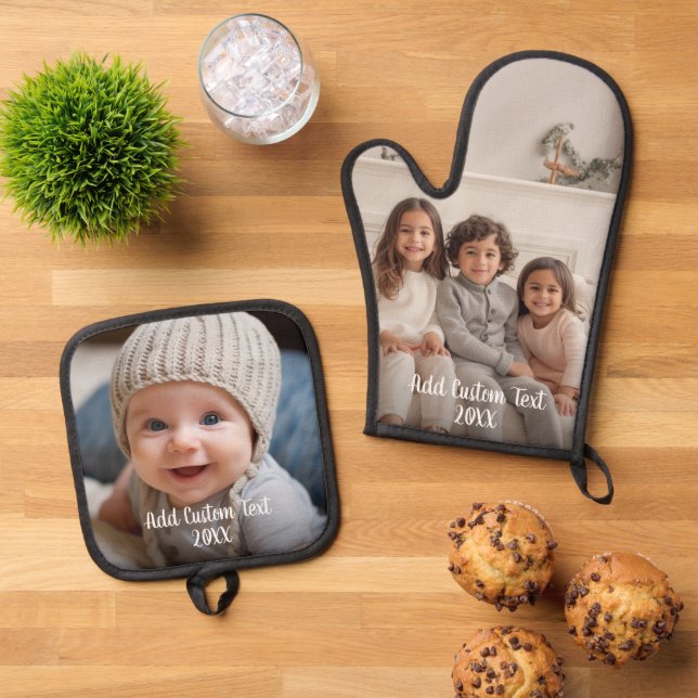 Set De Manoplas Foto completa con texto Personalizado en alfabeto  (De arriba hacia abajo)