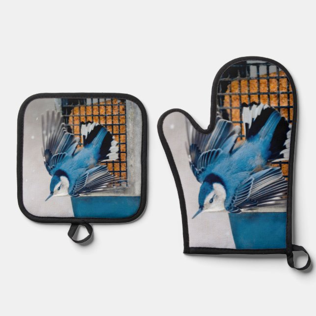 Set De Manoplas Foto original de Nuthatch Flying en blanco (Anverso)