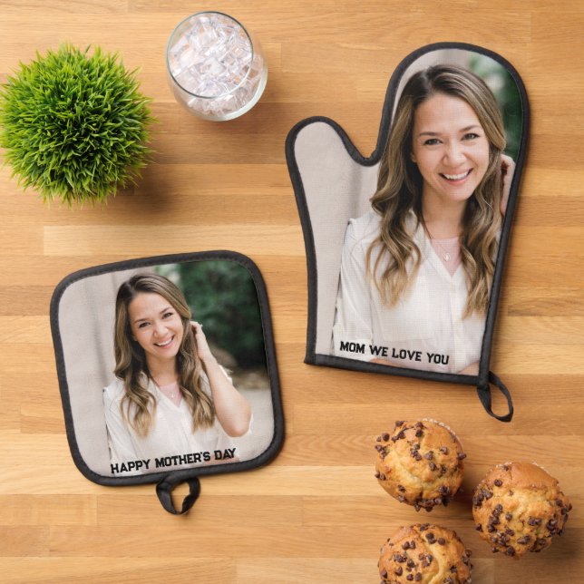 Set De Manoplas Foto personalizado Feliz Día de la Madre (De arriba hacia abajo)