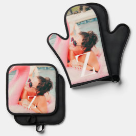 Set De Manoplas Foto personalizado Monograma Oven Mitt y Titulares