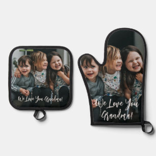 Set De Manoplas Fotos Personalizadas Te Amo Abuela con Manuscrito