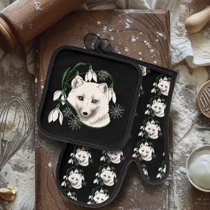 Set De Manoplas Fox blanca del Ártico de Art Nouveau