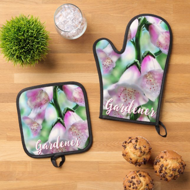 Set De Manoplas Foxglove Flowers Floral Pink Garden Personalized (De arriba hacia abajo)