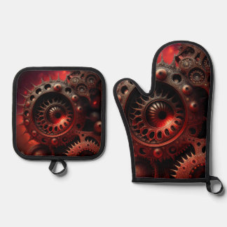 Set De Manoplas Fractal Mandelbrot Steampunk Naranja Oscuro