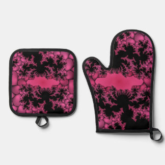 Set De Manoplas fractal negro y rosa