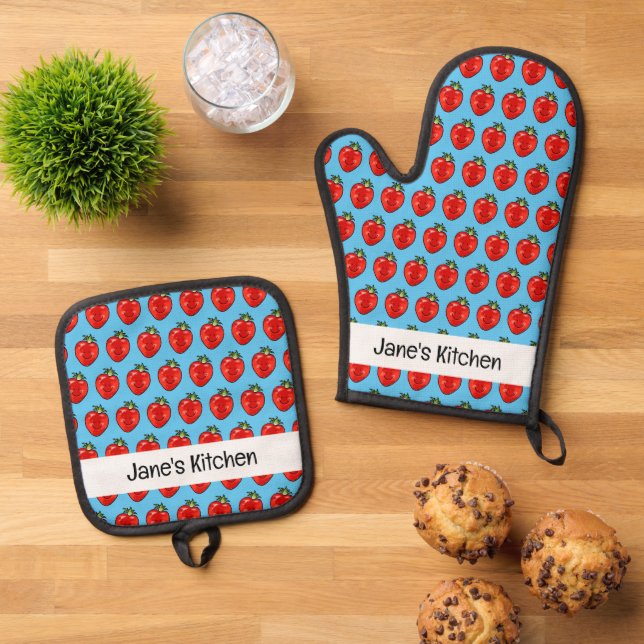 Set De Manoplas fresa roja de frutos (nombre) (De arriba hacia abajo)