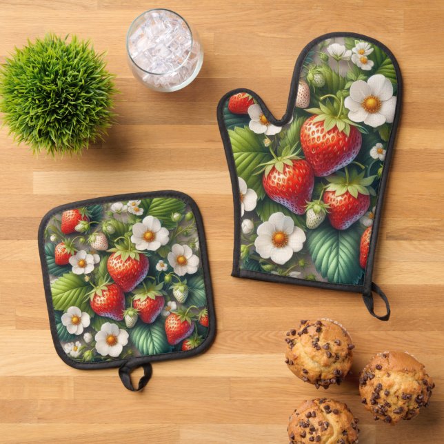 Set De Manoplas Fresa Roja Fruta Alegre (De arriba hacia abajo)