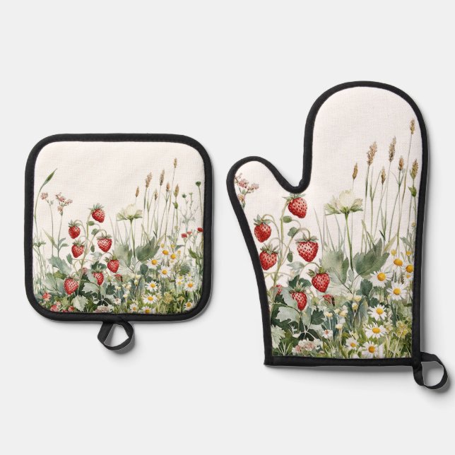 Set De Manoplas Fresas Flores de Margarita (Anverso)