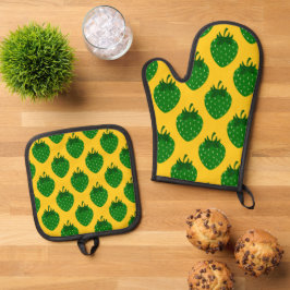 Set De Manoplas Fresas verdes de verano en amarillo