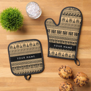 Set De Manoplas Fret griego, llave mixta de meandro, marrón, tu no