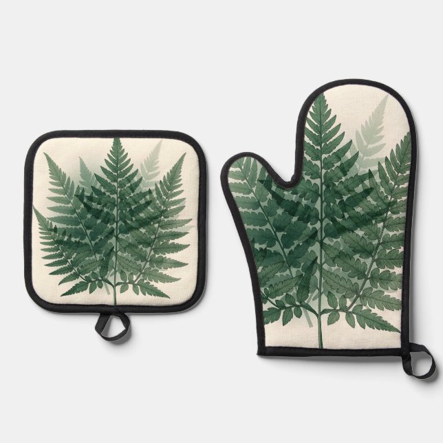 Set De Manoplas Frondas de helecho verde elegante botánico (Anverso)