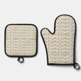 Set De Manoplas Front of oven mitt and pot holder with colorful