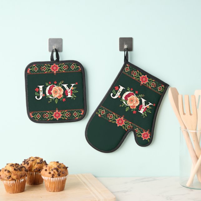 Set De Manoplas frontera floral de JOY navidad (Insitu (colgante))