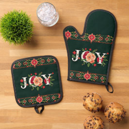 Set De Manoplas frontera floral de Navidad ALEGRÍA