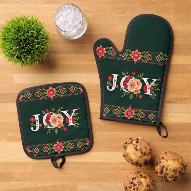 Set De Manoplas frontera floral de Navidad ALEGRÍA (De arriba hacia abajo)