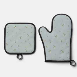 Set De Manoplas Frost Blue Japanese Snowdrop Floral Pattern