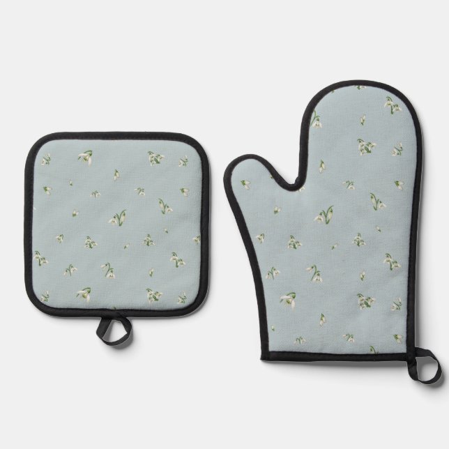 Set De Manoplas Frost Blue Japanese Snowdrop Floral Pattern (Anverso)